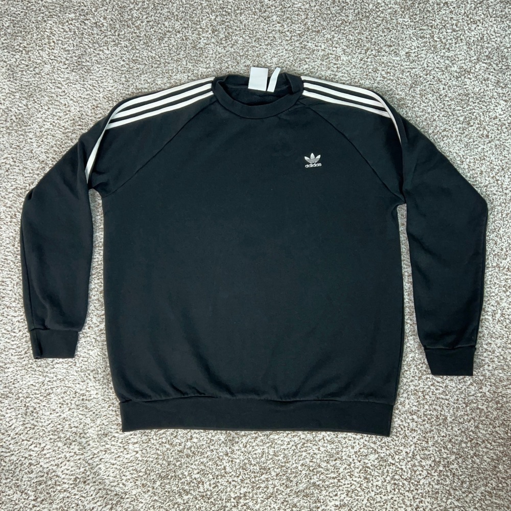 Adidas Sweatshirt Mens Extra Large Black Athletic Stripe Trefoil Crew Pullover